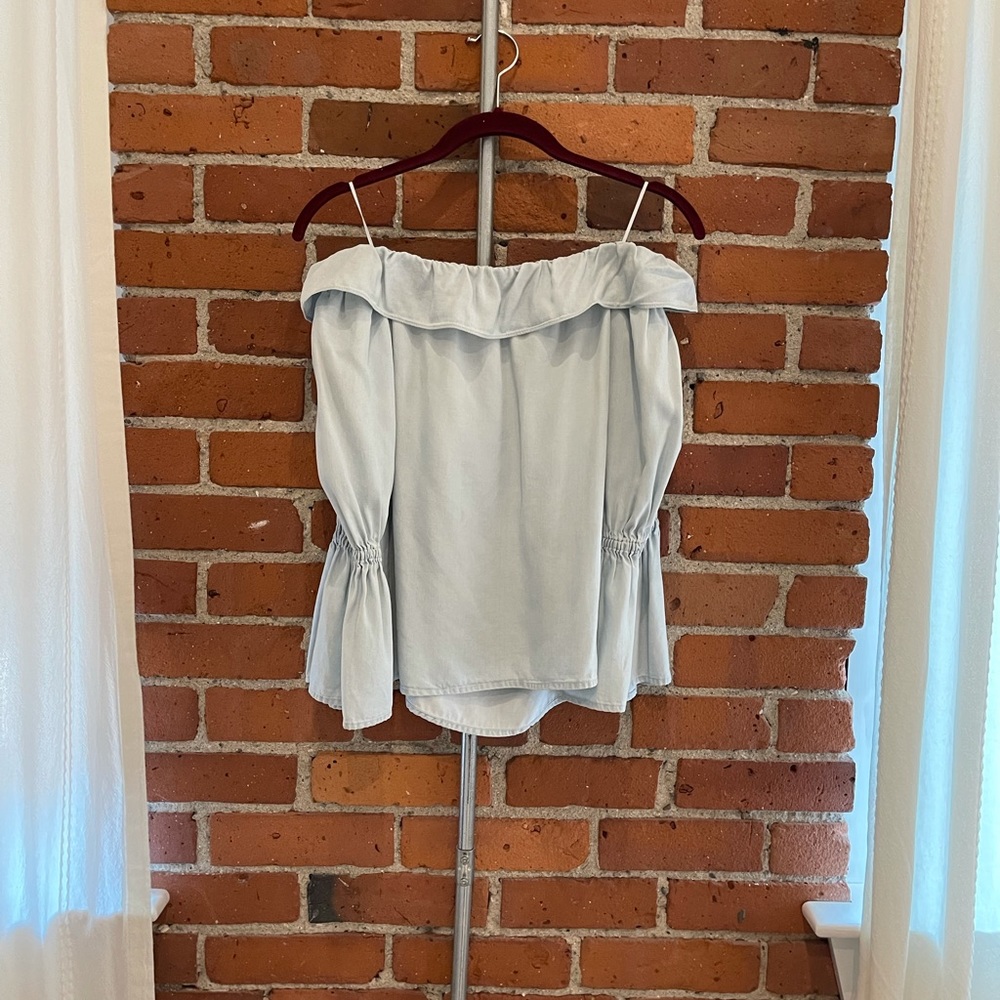Off the shoulder light blue summer shirt, Small